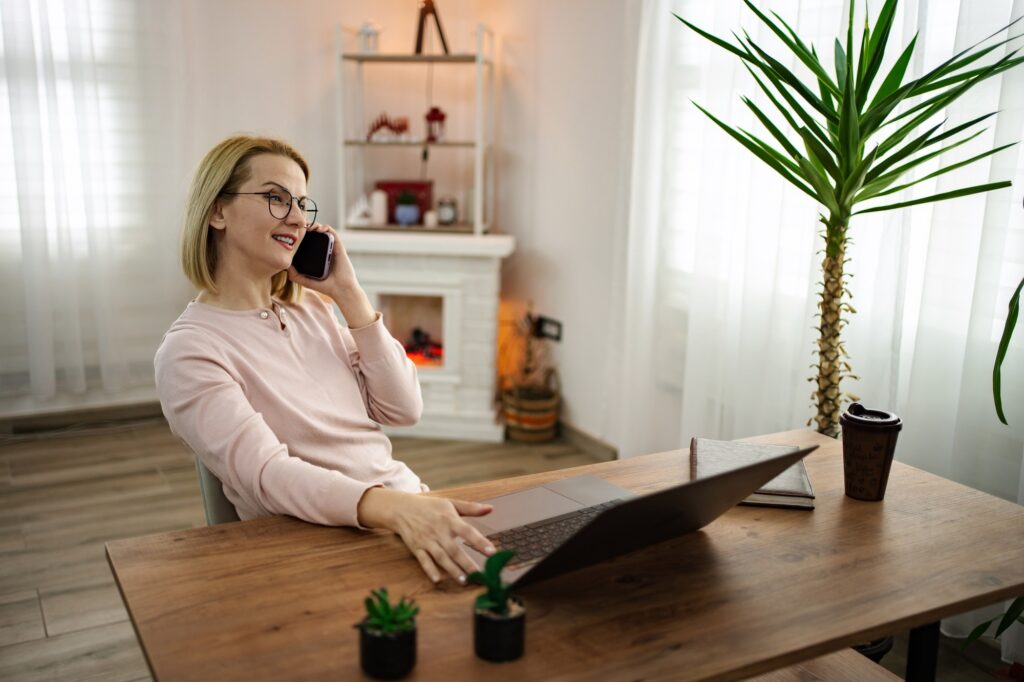 Engaging conversation in a cozy home office space